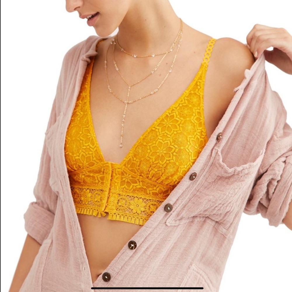 FREE PEOPLE Ella Lace Bralette Yellow Gold XS - Picture 9 of 9